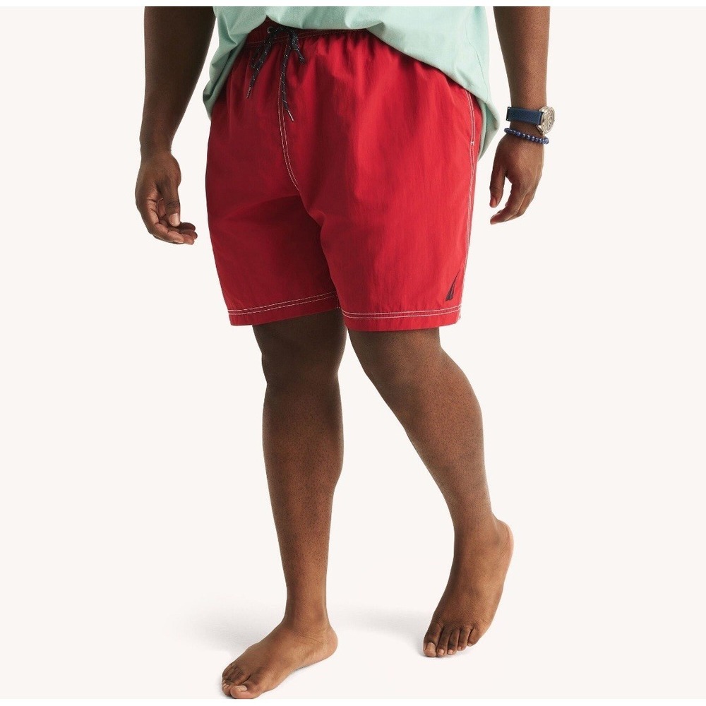 Nautica Mens Big & Tall‎ Deck Swim Trunk Quick Dry Sz 3XL Red Logo